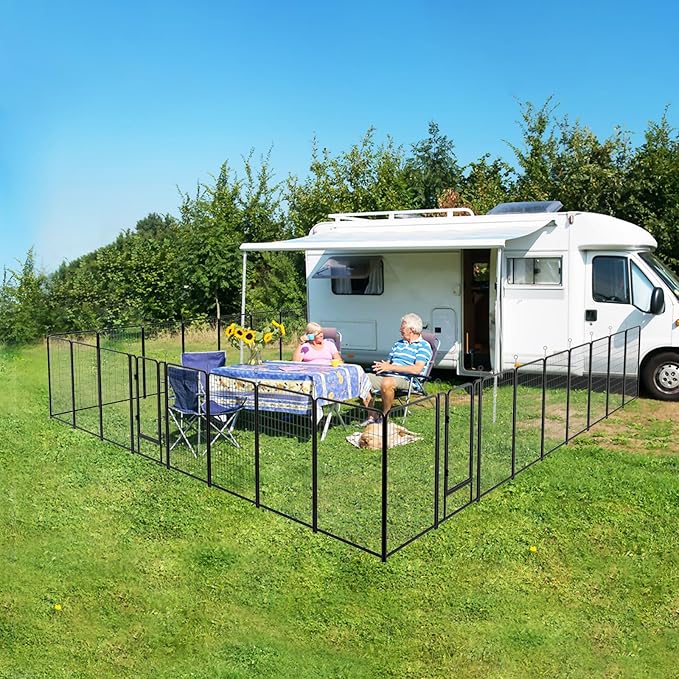 Dog Playpen Outdoor Extra Wide 24 Panels Heavy Duty Dog Fence 50" Height Anti-Rust with Doors Portable for RV Camping Yard, Total 63FT, 316 Sq.ft, Snowy Black-PurrikoPets