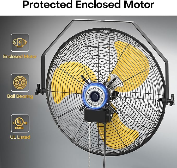 20 Inch Industrial Wall Mount Fan, 5200 CFM Industrial Metal Wall Fans with Poweful Motor, 3 Speed, Heavy Duty Construction Indoor for Warehouse, Workshops, and Garage, UL Listed-PurrikoPets