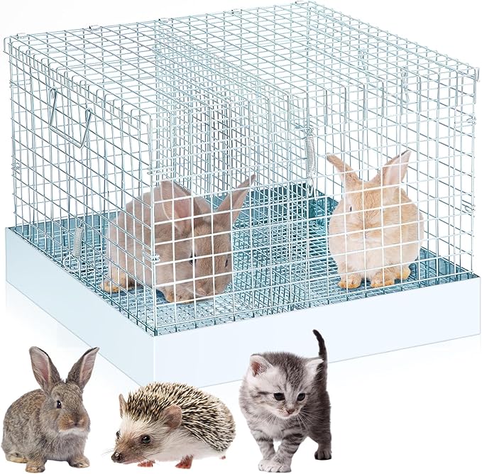 Folding Rabbit Cage, 18 x 18 x 14 in Portable Bunny Carrier with Tray and Handles for Transport, Trave or Temporary Housing, Indoor Outdoor Pet Habitat Animal Enclosure-PurrikoPets