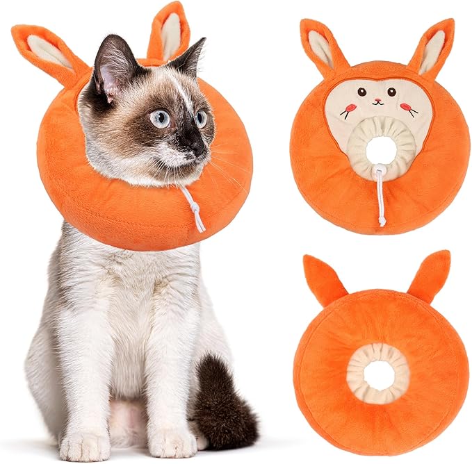 Adjustable Cat Collar Soft to Stop Licking After Surgery for Kitten, Alternative to Cone of Shame, Donut Cone for Cats, Pet Elizabethan Collar (Rabbit, Small)-PurrikoPets