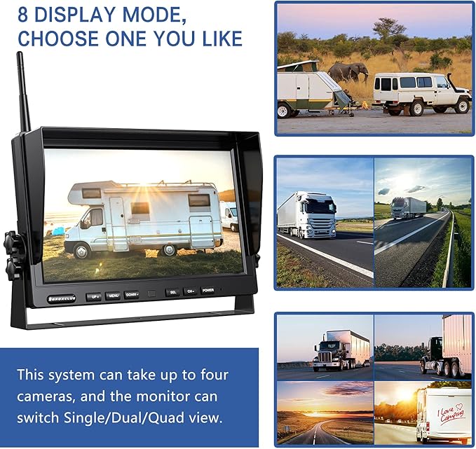 1080P Wireless Backup Camera System with 10 Inch DVR 4 Split Monitor, IP69 Waterproof Stable Signal Record Wireless 1 Rear and 2 Side View Cameras for RV Truck Trailer Camper (BW103)-PurrikoPets