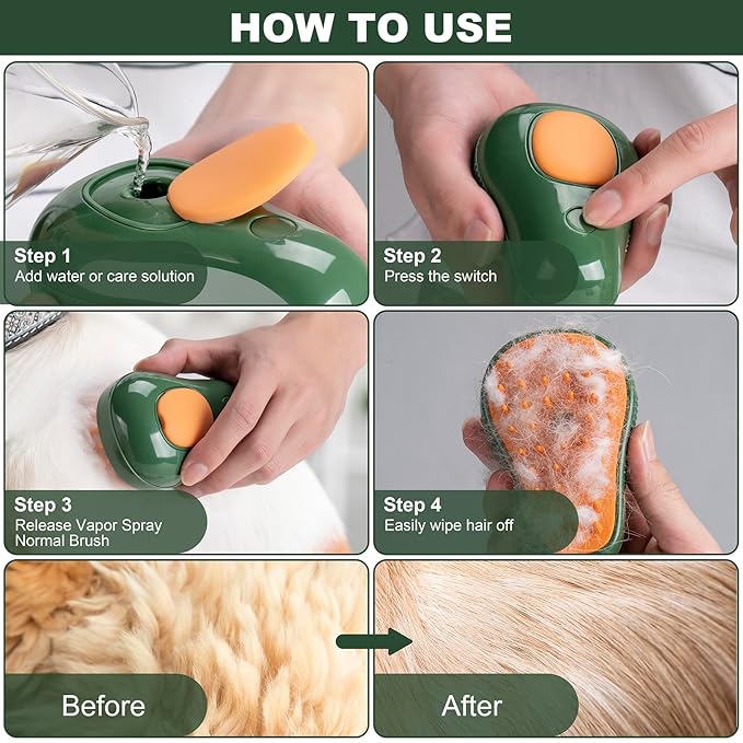 3-in-1 Steam Brush for Cat and Dog Deshedding - Portable Pet Hair Removal Tool for Indoor Shedding, Grooming Supplies-PurrikoPets
