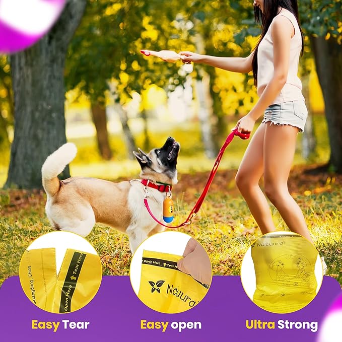 Dog Poop Bags-150 Counts with Holder (10 Rolls), Biodegradable Poop Bags, Eco-friendly and Easy to Open, Thick Dog Waste Bags (Yellow)-PurrikoPets