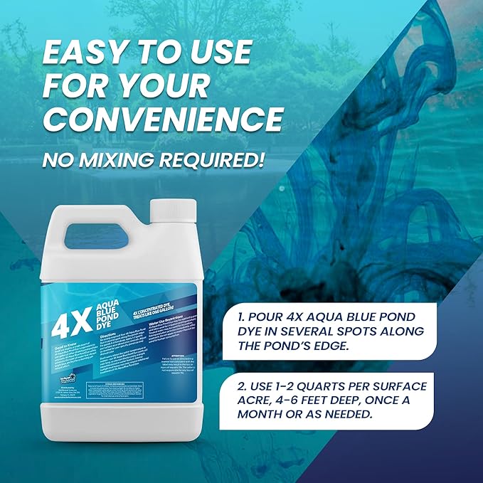 32oz Aqua Blue Pond Dye 4X Concentrate, Lake & Pond Dye Blue for Aqua Colored Water, Ideal Lake Colorant, Aquashade Colorant That Protects Against Sunlight - Ideal for Fish and Wildlife-PurrikoPets