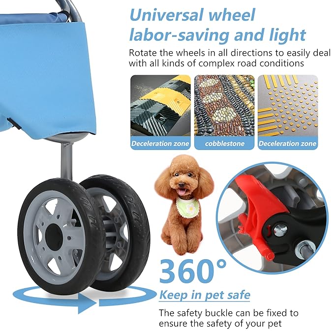 Dog Stroller,3 Wheels Travel Folding Pet Stroller for Small Medium Dog Cat Jogger Stroller with Storage Basket Removable Liner Blue-PurrikoPets