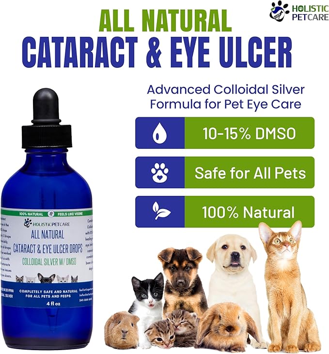 Eye Ulcer Drops - Colloidal Silver with DMSO Eye Drops for Dogs & Cat Eye Infections & Irritations - Eye Care Solution Reduces Cataracts - All Natural Pet Eye Health Care (4 oz)-PurrikoPets