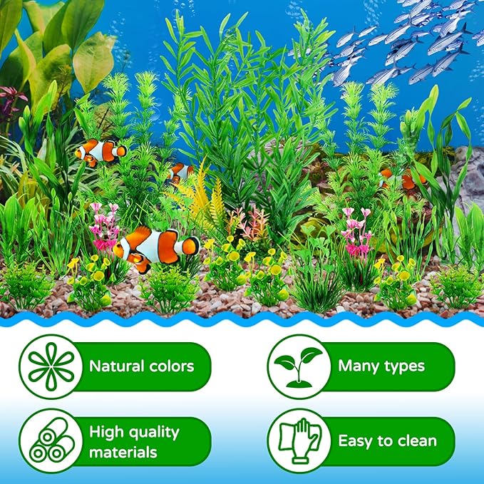 Fish Tank Plants, 20pcs Aquarium Decor Green Plants Artificial Aquarium Decorations Plant, Fish Tank Accessories for Household and Office Aquarium Simulation, Small to Large-PurrikoPets
