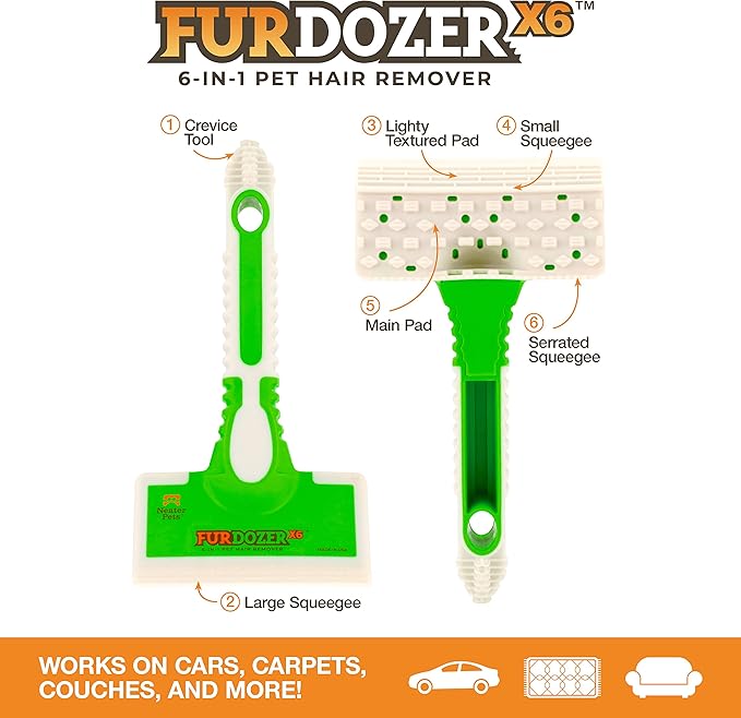 FurDozer X6 Pet Hair Remover & Auto Detailing Tool - Cat & Dog Hair Remover for Carpets, Car Interiors, Couches, Bedding, & Pet Furniture - Reusable Pet Hair Removal Tool for Cat and Dog Fur & Lint-PurrikoPets
