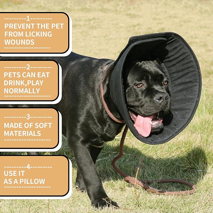 Adjustable Dog Cat Cone,Soft Recovery Cat Cone Collar,Dog Protective Collar for Cats,Puppy and Dogs,Black,Large-PurrikoPets