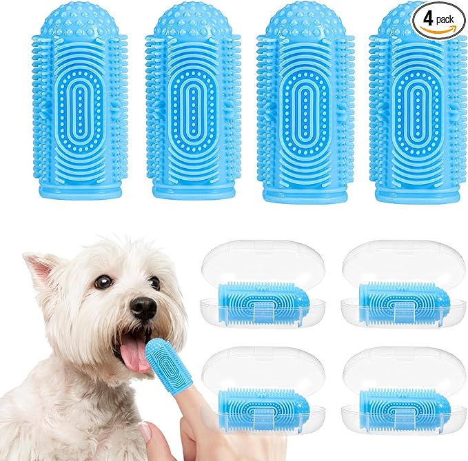 Dog Tooth Brushing Kit Dog Toothbrush 4 Pack Dogs Finger Toothbrush for Dogs Teeth Cleaning & Dental Care,Dogss Tooth Brush Puppy Tooth Brushing-PurrikoPets