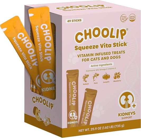 Grab & Go Squeeze Vita Stick Lickable Treats for Dogs & Cats. 49 Kidney Support Sticks with Essential multivitamins. Soft and Tasty Paste for All Life Stages, Supporting Kidney Health-PurrikoPets