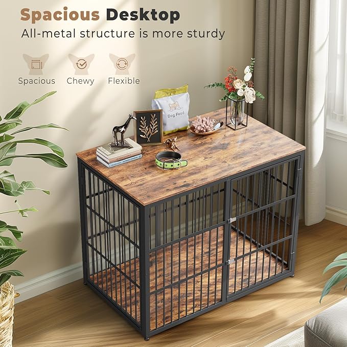 48'' XXL Dog Crate Furniture with 3 Doors,Wooden Crate End Table Heavy Duty Indoor Combination Cage for Medium to Large Dogs, Multiple Units Can be Combined-PurrikoPets