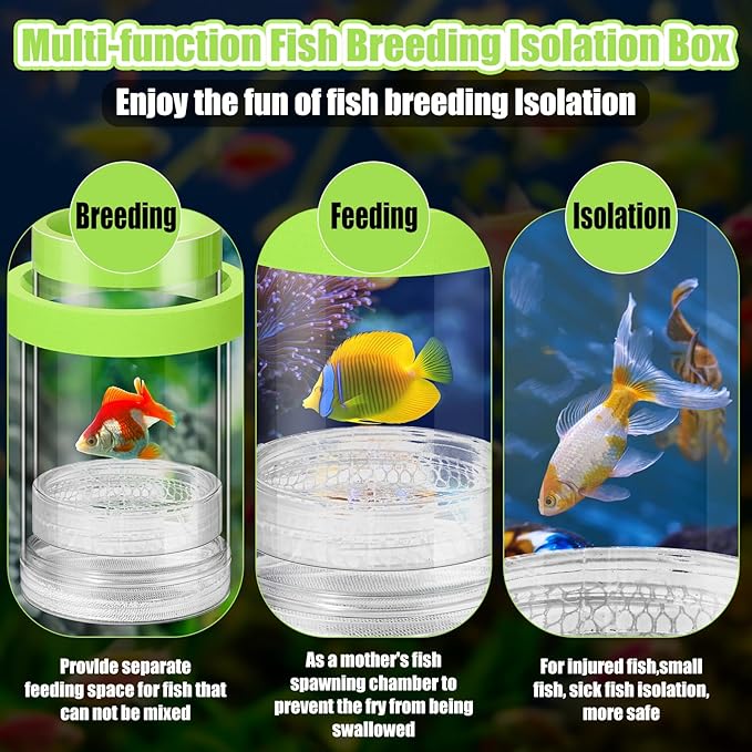 2 Pcs Breeder Box for Fish Tank Aquarium Breeder Separation Net Breeding Box with Suction Cup for Small Fish Shrimp Clownfish Guppy(Green,M)-PurrikoPets