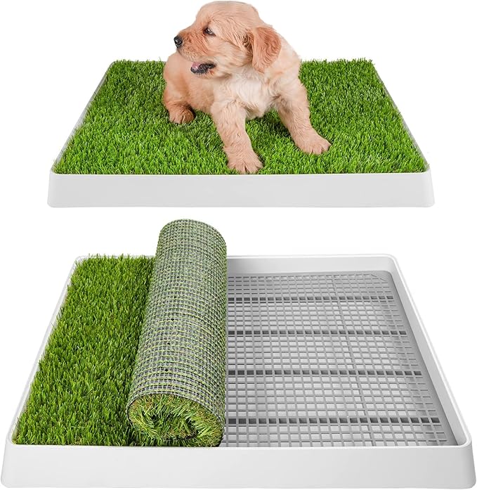 Dog Grass Pad with Tray, Dog Litter Box, Porch Potty for Puppy Pee Training, Indoor Portable Fake Grass Pee Pad System, Artificial Grass + Pee Pad Holder-PurrikoPets