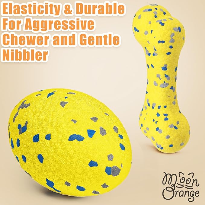 2Pcs Upgrade Bone Dog Balls+Rugby Dogs Toys for Aggressive Chewers, Indestructible Tennis Balls for Dogs (Yellow)-PurrikoPets
