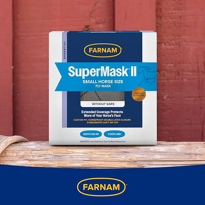 Farnam SuperMask II Fly Mask Without Ears for Smaller Horses or Arabian Horses,Full Face Coverage & Eye Protection from Insect Pests, Structured Classic Mesh with Plush Trim,Small Horse/Arabian Size-PurrikoPets
