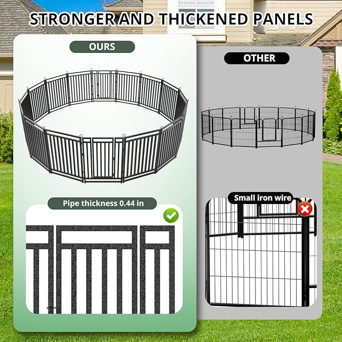 Dog Fence Outdoor Indoor, 40 Inch Height 48 Panels Dog Playpen for Large/Medium/Small Dogs Metal Dog Pen for Yard Camping and RV | Black-Silver-PurrikoPets