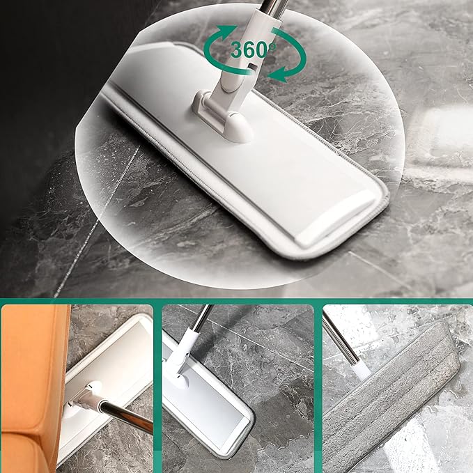18" Professional Microfiber Mop Floor Cleaning System, Flat Mops with Stainless Steel Handle, 4 Reusable Washable Mop Pads, Wet and Dust Mopping for Hardwood, Vinyl, Laminate (White&Grey)-PurrikoPets