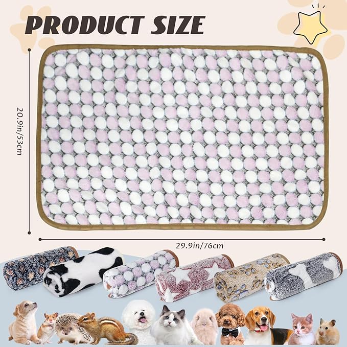 6 Pcs Washable Guinea Pig Blankets Absorbent Animal Fleece Bedding Waterproof Cage Liners Reusable Pet Pee Pad Sleep Mat Pad Cover for Hamster Ferret Rabbit Chinchilla Hedgehog (20"x30")-PurrikoPets