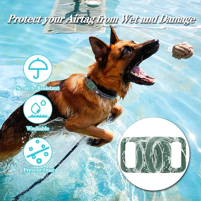 2 Pack Waterproof AirTag Dog Collar Holder Compatible with Apple AirTag, Silicone Hidden Loop Holder for Airtag Tracker, Anti-Lost Dog Collar Air Tag Accessories(Light,Dark Green)-PurrikoPets