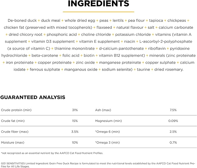 Go! Solutions Sensitivities Limited Ingredient, Grain-Free Dry Cat Food, Duck Recipe for Sensitive Stomach, 8 lb Bag-PurrikoPets