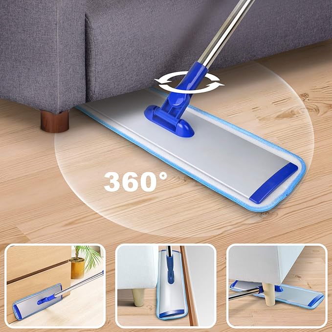 18" Professional Microfiber Mop Floor Cleaning System, Flat Mop with Stainless Steel Handle, 4 Reusable Washable Mop Pads, Wet and Dust Mopping for Hardwood, Vinyl, Laminate, Tile Cleaning-PurrikoPets