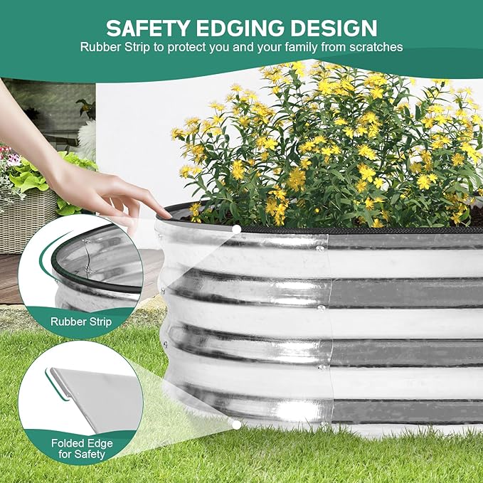 Galvanized Raised Garden Bed - 4×2×1ft (2 Packs) Planter Raised Beds for Gardening | Oval Metal Garden Planter Box with Safety Edging and Gloves for Vegetables Fruits and Flower - Silver-PurrikoPets