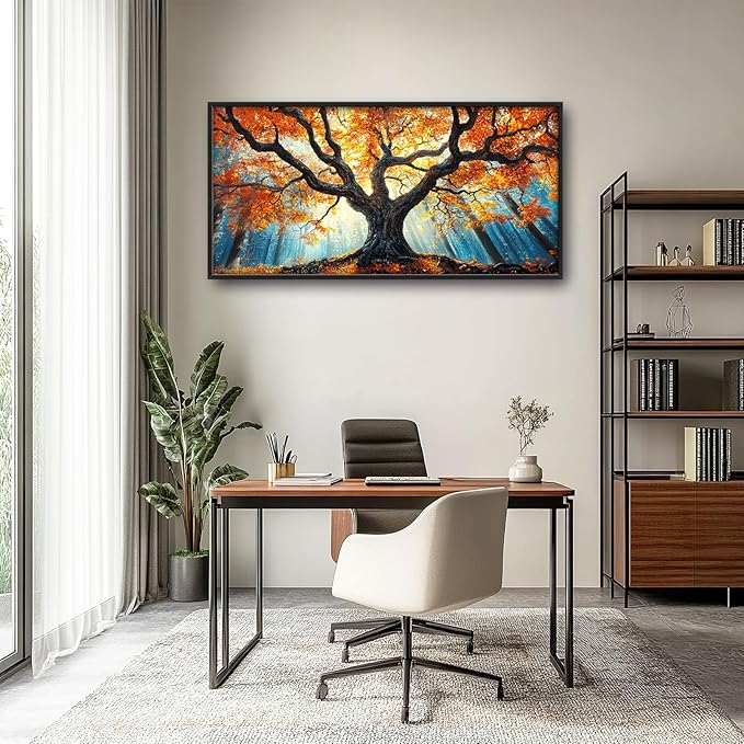 Extra Large Tree of Life Framed Wall Art for Living Room,Fall Autumn Forest Sunrise Landscape Pictures Wall Decor,Nature Canvas Print Painting Modern Artwork Bedroom Office Bathroom 60L" x 30W"-PurrikoPets