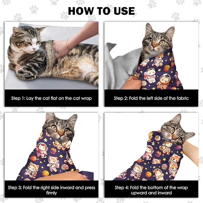 27.6" Cat Grooming Wrap, Self Adhesive Cat Wrap for Cutting Nails, Anti-Escape Calming Cat Swaddle Wrap for Medicine Ear Cleaning, Anti-Scratch Cats Burrito Restraint Blanket, Practical Pet Tool-PurrikoPets