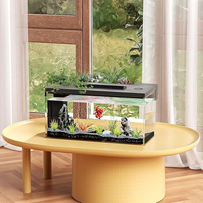 3.7 Gallon Betta Fish Tank self Cleaning,Smart Aquarium Aquarium kit with Filter Light Water Pump-PurrikoPets