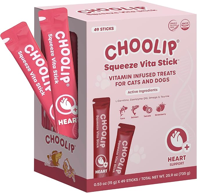 Grab & Go Squeeze Vita Stick Lickable Treats for Dogs & Cats. 49 Heart Support Sticks with Essential multivitamins. Soft and Tasty Paste for All Life Stages, Supporting Heart Health-PurrikoPets
