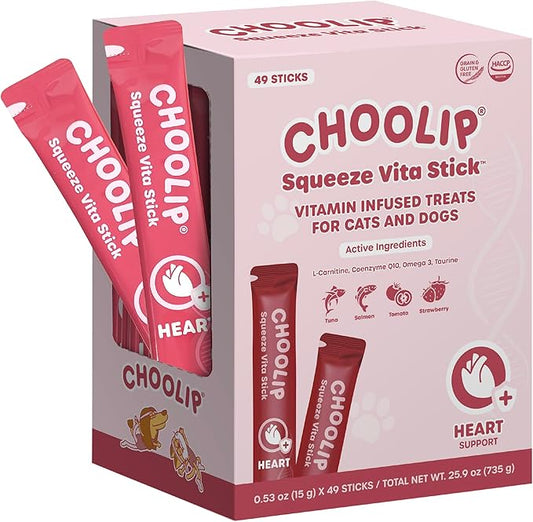 Grab & Go Squeeze Vita Stick Lickable Treats for Dogs & Cats. 49 Heart Support Sticks with Essential multivitamins. Soft and Tasty Paste for All Life Stages, Supporting Heart Health-PurrikoPets