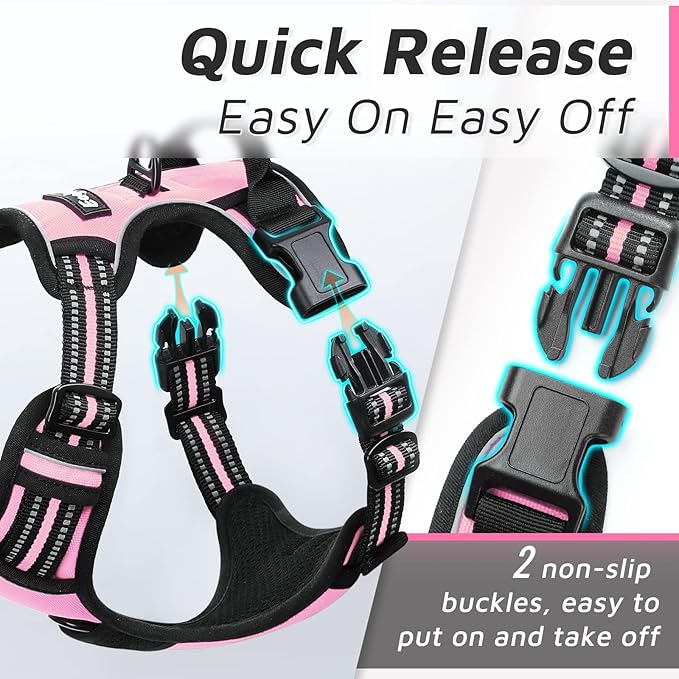 Eagloo Dog Harness for Large Dogs, No Pull Service Vest with Reflective Strips and Control Handle, Adjustable and Comfortable for Walking, No Choke Pet Harness with 2 Metal Rings, Pink, L-PurrikoPets