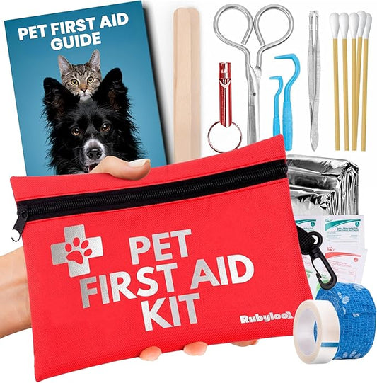 Dog First Aid Kit for Hiking & Travel - Vet Approved Emergency Supplies - Pet First Aid Kit Guide, Tick Remover, Thermal Blanket & More - Compact Dog Hiking Gear for Camping, Hunting, Backpacking-PurrikoPets