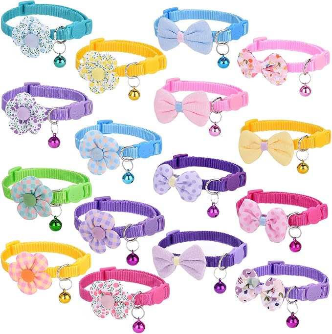 16 PCS Cute Cat Collars Breakaway with Bell for Boy Cats and Girl Cats Gifts (#5-Multicolor Plaid)-PurrikoPets