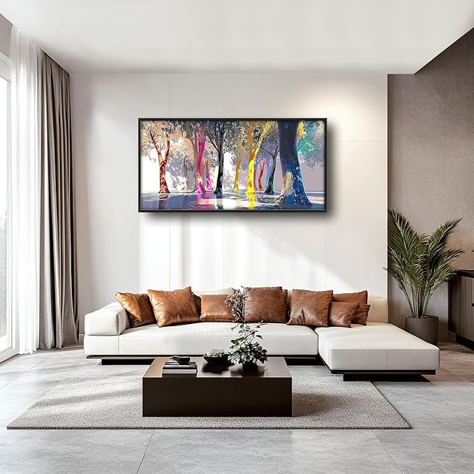 Framed Large Trees Wall Art for Living Room, Oversized Abstract Forest Wall Decor Colorful Nature Canvas Painting Modern Artwork Home Decoration for Living Room Bedroom Dining Room Office 60"x30"-PurrikoPets