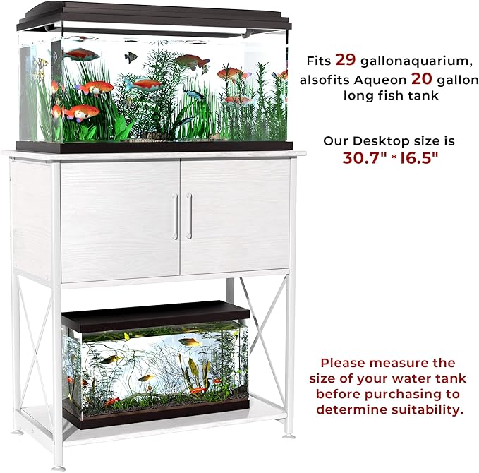 20-29 Gallon Aquarium Stand Metal Frame Fish Tank Stand with Cabinet Storage, for 20 Gallon Long Aquarium,30.7" L*16.5" W Tabletop,330LBS Capacity White PG01YGW-PurrikoPets