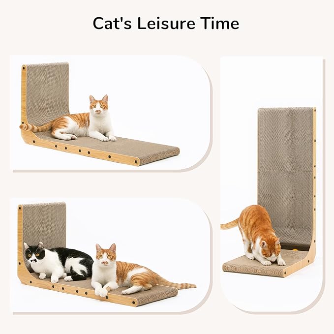 FUKUMARU Cat Scratcher, 32.7 Inch L Shape Cat Scratch Pad Wall Mounted, Cat Scratching Cardboard with Ball Toy for Indoor Cats, Extra Large-PurrikoPets