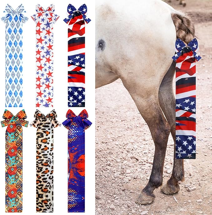 6 Pcs Horse Tail Bag Breathable Guard 22" Slip on Horse Care Tail Wrap 2 Strand Closure Straps Grooming Supplies to Keep from Dirt Breakage Rubbing 6 Designs(Aesthetic Style)-PurrikoPets