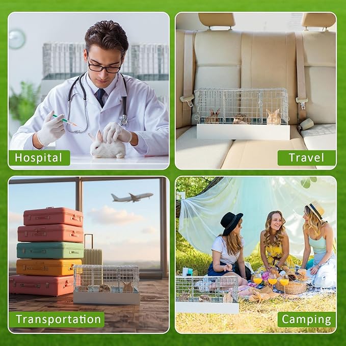 Folding Rabbit Cage, 18 x 12 x 10 in Portable Bunny Carrier with Tray and Handles for Transport, Travel or Temporary Housing, Indoor Outdoor Pet Habitat Animal Enclosure-PurrikoPets