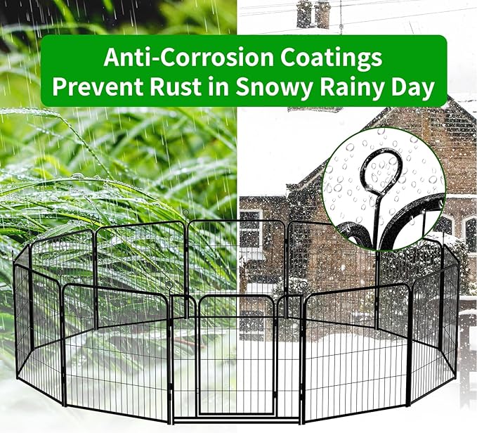 Dog Playpen Outdoor Extra Wide 24 Panels Heavy Duty Dog Fence 40" Height Anti-Rust with Doors Portable for RV Camping Yard, Total 63FT, 316 Sq.ft, Snowy Black-PurrikoPets