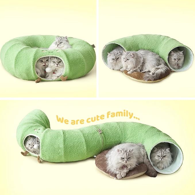 EHEYCIGA Cat Tunnel Bed for Indoor Cats, Cute Cat Donut Toy Tunnel for Small Large Cats with Washable Circle Cushion, Peekaboo Pet Cave Play Tunnel for Kitten, Puppy, Rabbit-PurrikoPets