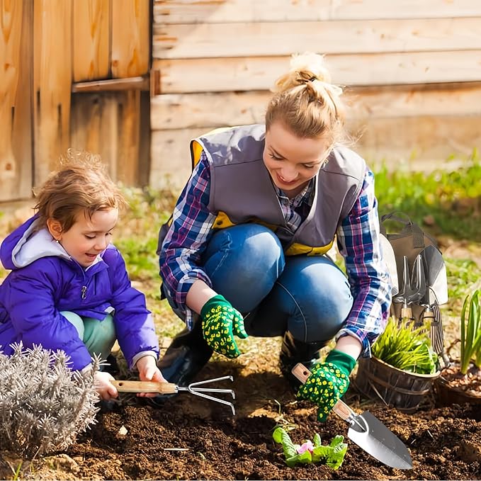 13-Piece Garden Tools Set with Tote Bag & Apron, Repotting Mat - Stainless Steel Heavy Duty Planting Kit, Ergonomic Non-Slip Handles - Gardening Gift for Women, Mom, Home Gardeners-PurrikoPets