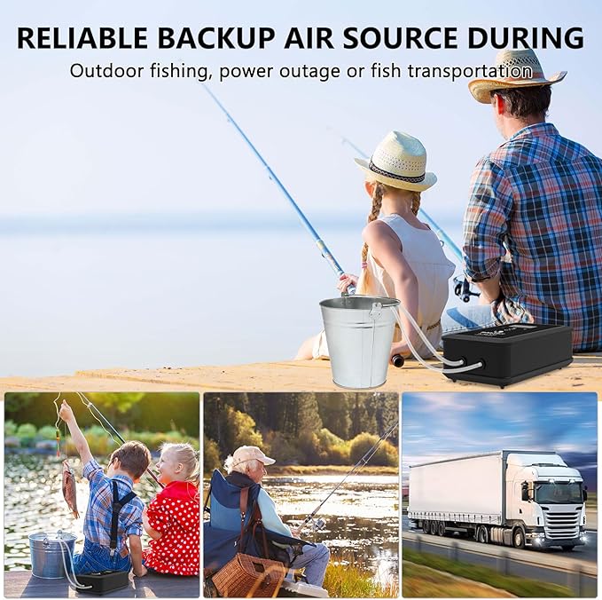 fishkeeper Rechargeable Aquarium Air Pump, 8W 130GPH Ultra Quiet Fish Tank Air Pump for 10-120 Gallon Tanks Adjustable Oxygen Aerator Pump for Outdoor-Fishing, Power Outages and Emergency-PurrikoPets