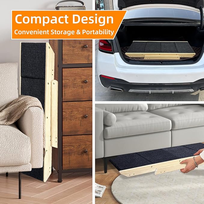 Dog Stairs/Ramp for Bed, Wooden Convertible Pet Steps, Portable Dog Ladder Up to 180 Pound for Elderly/Short-Legged Dogs, 4 Steps for Beds, Couch, Cars-PurrikoPets