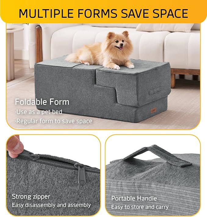 Dog Stairs for High Bed, Dog Steps for Bed Couch Sofa, 35D Foam Extra Wide Pet Steps for Small Dogs and Cats, Pet Stairs with Non-Slip Bottom Grey, 5 Steps-PurrikoPets