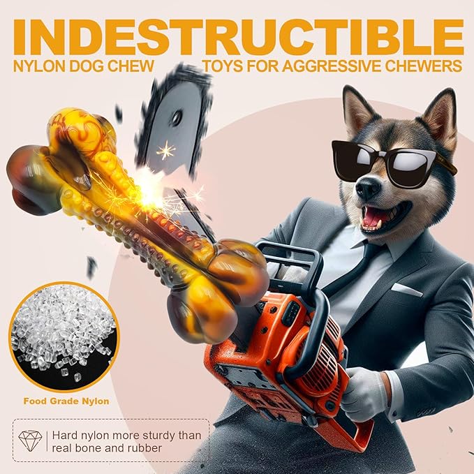 Dog Toys for Aggressive Chewers, Indestructible Dog Chew Toys for Large Medium Small Breed, Tough Nylon Interactive Durable Chew Toy Bone for Puppy Teething Toy Bacon Flavor, Best Gift&Keep Them Busy-PurrikoPets