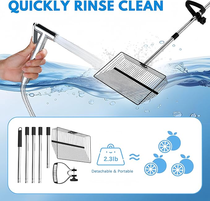 15inch Large Chicken Poop Scooper, 2 Slot Widths (0.16"&0.28"), 39" to 76" Adjustable Stainless Steel Handle, Sifting Litter Shovel for Chicken Coop/Stables/Farm Cleaning(with Effortless Grip)-PurrikoPets