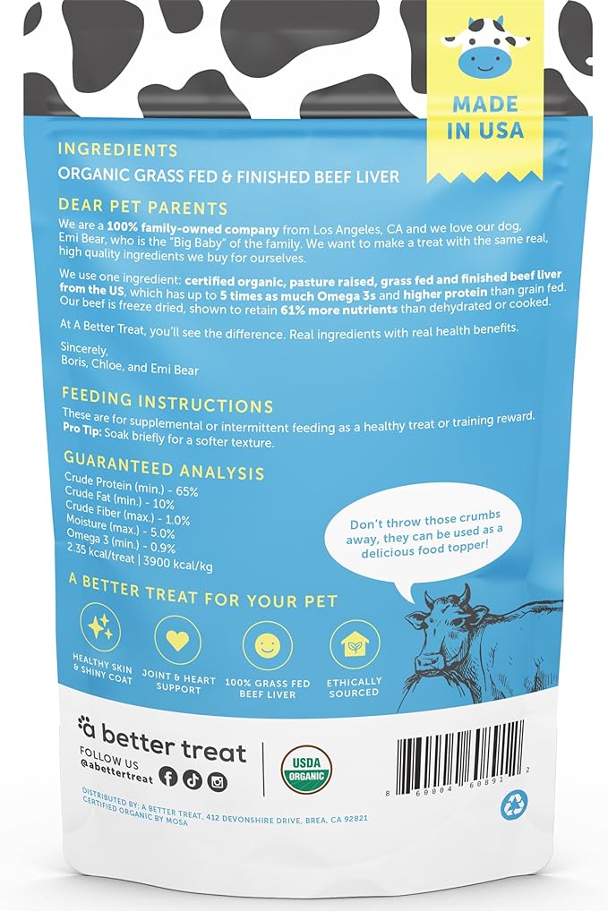 A Better Treat – Organic, Freeze Dried, Single Ingredient, 100% Grass Fed & Finished, Pasture Raised Beef Liver Dog Treats, Cat Treats | Natural Healthy | High Protein, Diabetic Friendly | Made in USA-PurrikoPets