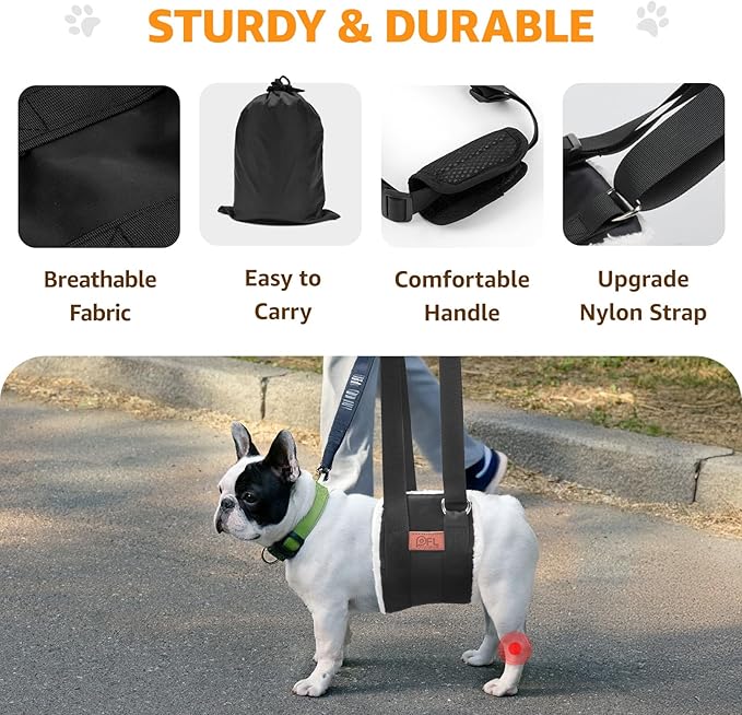 Adjustable Dog Lift Harness, Dog Sling for Large Dogs Lift Support and Rehab Harness for Weak Rear Legs, Soft Hind Leg Support Helps Senior, Injured, Disabled and After ACL Surgery Dogs(Black,Small)-PurrikoPets